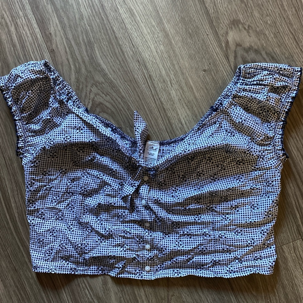 Frankie's Bikinis Gingham Ruched Crop Top